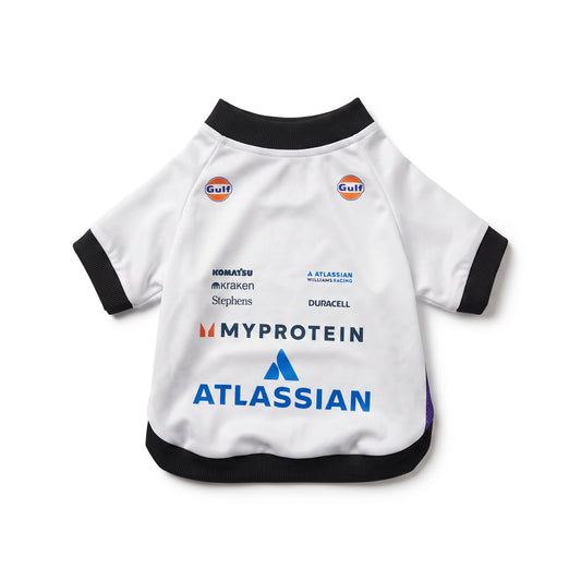 Williams 2025 racing dog shirt back view flat lay white jersey with team sponsor logos