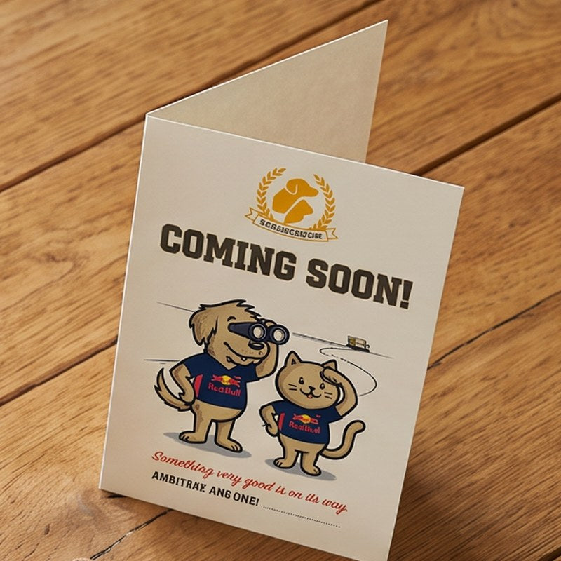 TailTees free bonuses - framed Furry Fan Certificate, Coming Soon cards and a personalised team hoodie on a wooden table