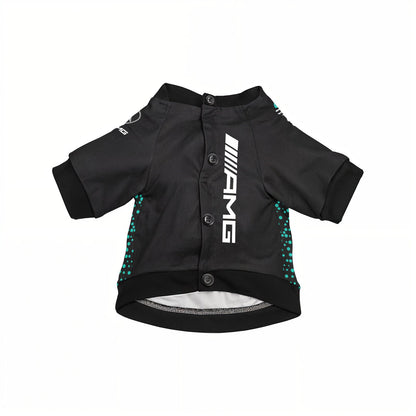 Mercedes 2025 AMG Petronas F1 pet shirt front view with buttons and AMG logo on white background