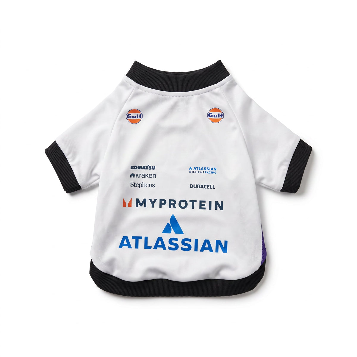 Williams 2025 racing dog shirt back view flat lay white jersey with team sponsor logos