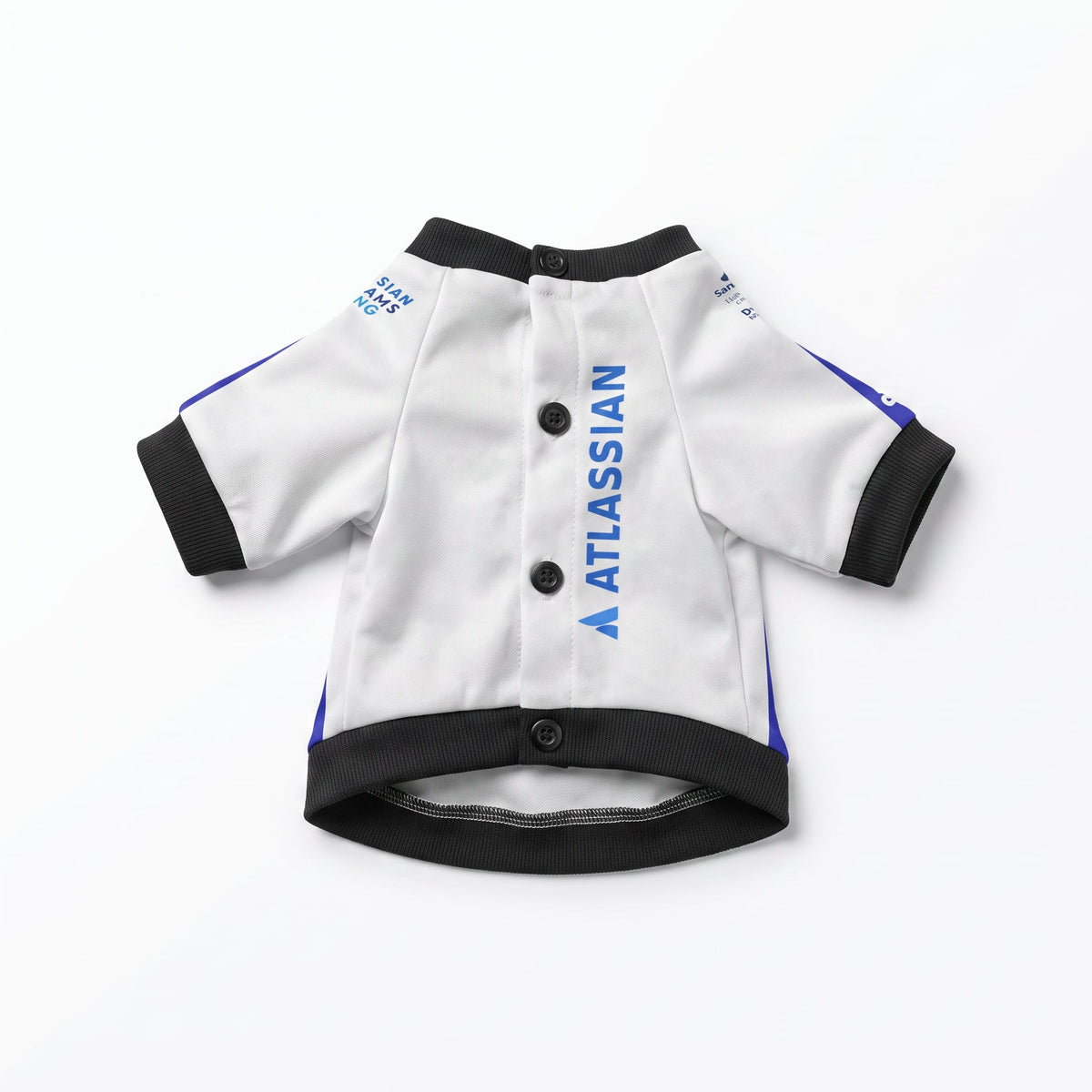 Williams 2025 racing dog shirt front view flat lay with buttons and vertical Atlassian logo